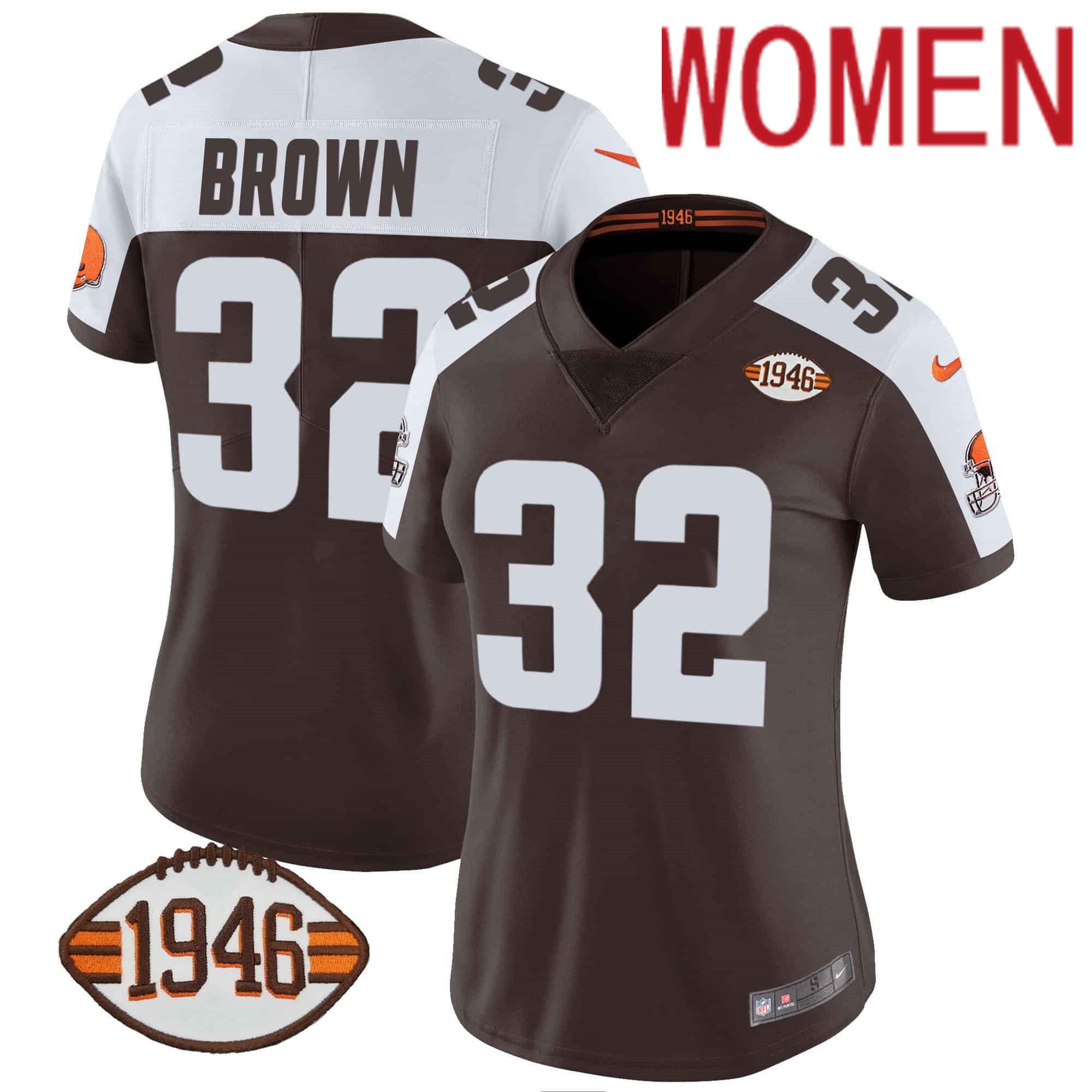 Women Cleveland Browns #32 Brown Brown 1946 75th Anniversary Patch 2024 Nike NFL Jersey